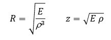 R=√(E/ρ^3 ), z=√(E ρ)