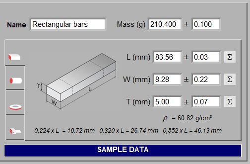 Sonelastic 5.0 fields for selecting specimen with rectangular bar geometry  